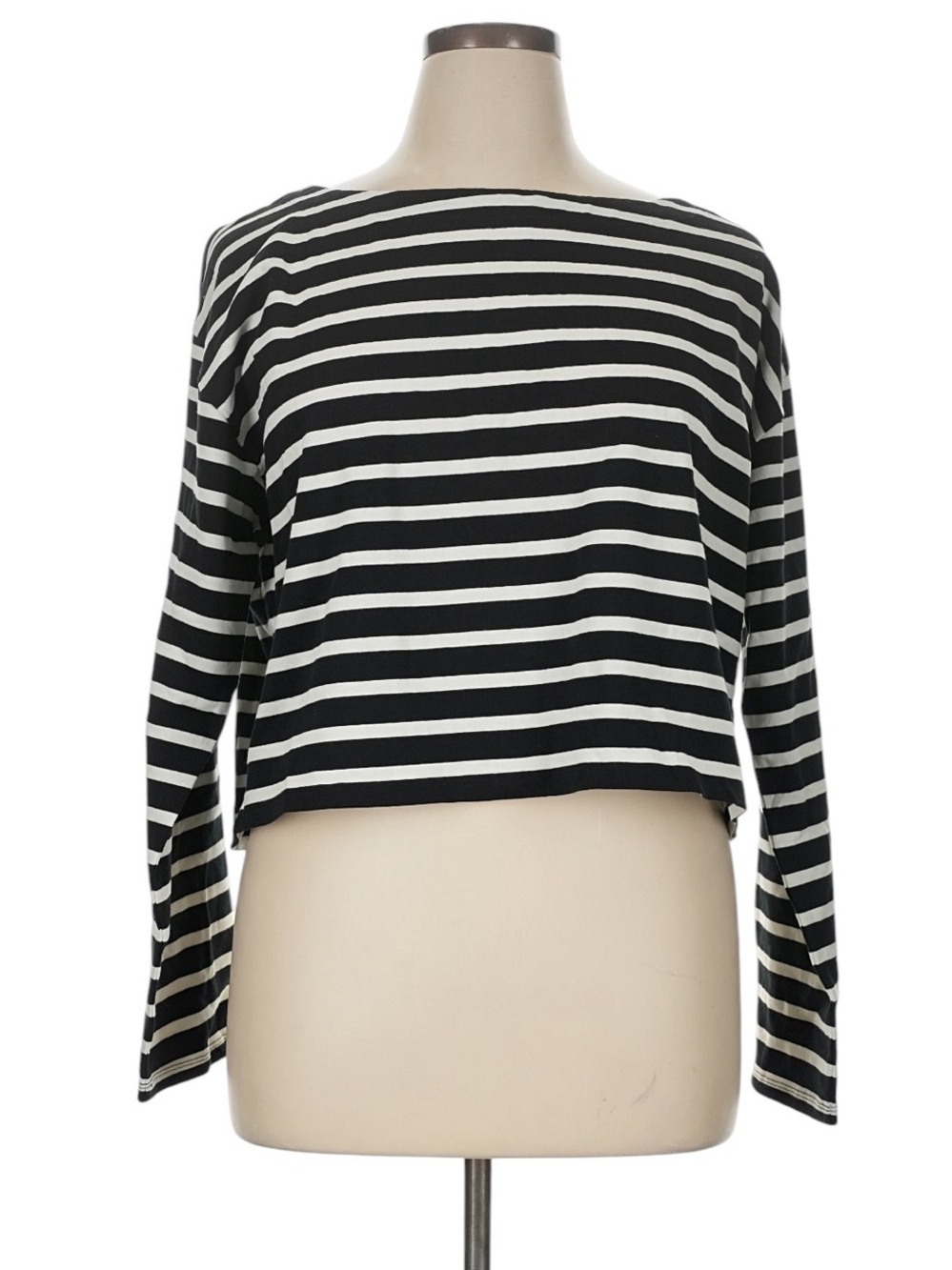 J. Crew Cropped Boatneck T-Shirt in Mariner Cotton Size XL Black White Stripe